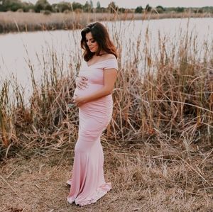 PinkBlush off the Shoulder Mermaid Maxi Dress